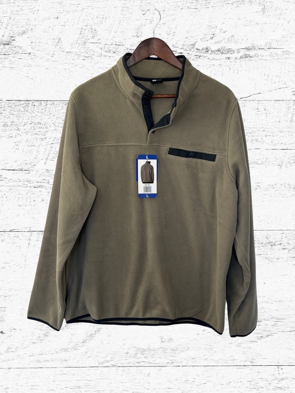 Men's Gray Fleece Pullover with Snap Stand Collar